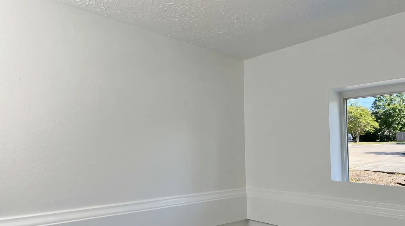Same bathroom wall clean and repainted after mold remediation