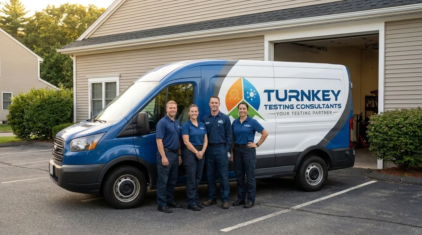 Turnkey Testing Consultants technician loading a branded service van